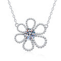 S925 Sterling Silver D Color Moissanite Five-Petal Flower Necklace-0-3