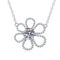 S925 Sterling Silver D Color Moissanite Five-Petal Flower Necklace-6.5mm high-carbon stone  925 silver