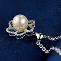 wholesale S925 Sterling Silver Korean Romantic Vintage Sweet Zircon Pearl Flower Pendant Necklace for Women-0-3