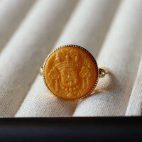 wholesale S925 silver inlaid natural beeswax aged wax Zhaji Lamu designed ring, beeswax chicken oil yellow-Old Wax Zakiram Ring One Size