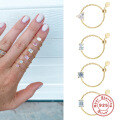 wholesale S925 Sterling Silver Adjustable Open Ring with Simulated Zirconia, Ins Chain Design for Women-0-3