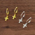 wholesale S925 Sterling Silver Plated Gold Cross Ear Hoops with Ear Clasps, Fashionable, Minimalist, Trendy, Versatile for Everyday Wear-0-1