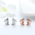 wholesale S925 Sterling Silver Inlaid Diamond Kitten Stud Earrings, Zirconia Earrings, Factory Direct Wholesale-0-4