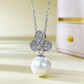 wholesale S925 Silver Floral Pearl 11mm Necklace for Women, Small Batch Chinese Style Elegant Pendant Versatile Collarbone Drop-0-0