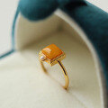wholesale 18k Gold Plated Sterling Silver Natural Old Beeswax Square Ring, Fashionable Minimalist Openable Block Finger Ring-0-0