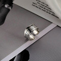 wholesale S925 Silver Unisex Wide-edge Open Adjustable Statement Ring With A Wavy Letter Design And Retro Hip-hop Style-0-4
