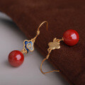 wholesale 925 Silver Gold-Plated New Chinese Palace Retro Style Cinnabar Earrings with Cloisonné Cold Enamel Auspicious Clouds and Emperor's Sand Ear Jewelry-0-1