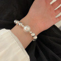 wholesale S925 Sterling Silver Geometric Sphere Pearl Bracelet for Women, Korean New Style Elegant Heavy Duty Versatile Bangle-0-4
