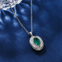 wholesale S925 Sterling Silver New Enzela Cultured Emerald Pendant Choker Necklace for Women-Pendant with chain