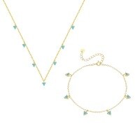 wholesale S925 Sterling Silver Geometric Triangle Turquoise Pendant Necklace, Women's Fashion Minimalist Design-Two-piece set 925 silver