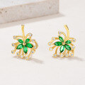 wholesale S925 Silver Green Floral Stud Earrings for Women, Unique Design, Fade-Resistant, Cross-Border Bestseller, Ready Stock for Wholesale, Inlaid-0-1