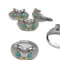 wholesale S925 silver inlaid natural raw turquoise owl women's ring, fashionable and elegant, adjustable live opening-0-4