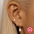 wholesale S925 Sterling Silver Geometric Earring Set with Diamonds, Three-Piece Stud and Hoop Collection for Women-0-1