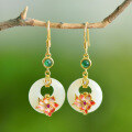 wholesale 925 Silver Gilded with Certificate, Ancient-style Earrings with Inlaid Hetian Jade, Cold Enamel Lotus Princess Clasp, Jade Stone Earrings for Women-0-0