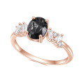 wholesale [Rose Gold/S925 Sterling Silver] Inlaid with Natural Black Rutilated Quartz Ring, Elegant Classic Gemstone Ring-0-0