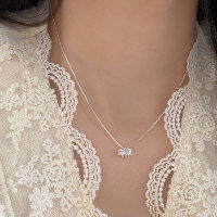 wholesale S925 Sterling Silver Bow Necklace for Women, Spring New Arrival, Light Luxury, Versatile, Petite, and Elegant Collarbone Chain-Sterling silver