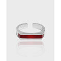 wholesale S925 Sterling Silver Geometric Rectangular Red Resin Drop Korean Version Ins Minimalist Design Open Adjustable Ring for Women-0-0