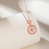 wholesale Metal: S925 Silver, Small and Niche Design, Rose Gold Color Compass Eight-Pointed Star Necklace for Women, Cross-Border New Product Accessory-Eight-pointed star necklace 925 silver