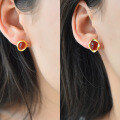 wholesale 925 silver gold-plated certificate new Chinese-style red agate chalcedony earrings with ingot metaphysical wealth-attracting earrings gift-0-3