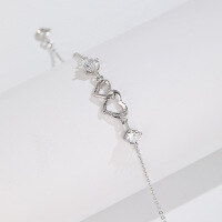 wholesale S925 Sterling Silver Korean and Japanese Style Elegant Double Heart Bracelet for Women with Interlocking Hearts and Zircon, Free Engraving-Love Bracelet 925 Silver
