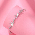wholesale S925 Sterling Silver Small Fresh Butterfly Flower Bracelet for Women, Simple Forest-style Crown Pink Diamond Jewelry Valentine's Day Gift-0-2