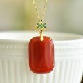 wholesale Gold-plated 925 silver with certificate, red jade pendant, cold enamel agate chalcedony plain plaque pendant for women-0-5
