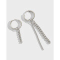 wholesale S925 Sterling Silver Asymmetrical Circular Long Heavy Work Chain Earrings for Women, Ear Clips-0-0