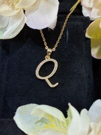 S925 Silver 18k Gold-Plated Moissanite Alphabet Pendant Necklace, DIY Gift.-Q> Golden color