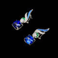 wholesale 925 Silver Gold-Plated Earrings with High-Carbon Diamonds, Royal Blue Wing-Shaped Lab-Grown Spinel, Fashionable and Versatile Women's Earrings-0-2
