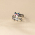 wholesale 999 Silver Nalan Literary Retro Chinese Style Niche Exquisite Thai Silver Peach Blossom Nine-Tailed Spirit Fox Ring R02675-0-2