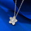 wholesale Sterling Silver, Dainty Floral Pave Necklace for Women, MinimalistDesign with Full Diamond Accents, Ins-Chic Collarbone Chain-0-2