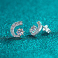 S925 Sterling Silver Moissanite Women's Crescent Earrings, Trendy and Versatile-0-0