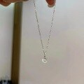 wholesale S925 Sterling Silver Minimalist New Chinese Style Small Cabochon White Chalcedony Necklace, Elegant and Sophisticated Petite Moonlight Collarbone Chain for Women-0-4