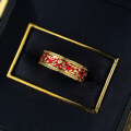 wholesale S925 silver jewelry new design Chinese red resin patterned ring with golden royal ambiance, neo-Chinese retro style-0-3