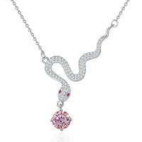 925 Sterling Silver 1ct Moissanite Snake Pendant Necklace, Cross-border New-1-carat pink moissanite