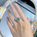 wholesale 925 Sterling Silver Mu Jing Jewelry New 8*8 Aqua Ice Flower Cut High-End Fashion Square Ring for Women-0-3