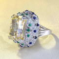 wholesale S925 Sterling Silver New ZHUO ZHI FAN Exquisite Inlaid Imported High Carbon Diamond Radiant Ice Flower Cut 14*16 Yellow Diamond Ring-0-1