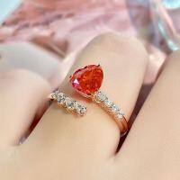 wholesale 925 silver jewelry new padparadscha high carbon diamond ring set with 8*10 heart-shaped women's-K013 Red Diamond>Adjustable opening