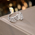 wholesale S925 Sterling Silver Angel Wing Ring Unisex Style Bold and Edgy Neutral Feather Adjustable Open Ring-0-1