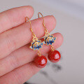 wholesale 925 Silver Gold-Plated New Chinese Palace Retro Style Cinnabar Earrings with Cloisonné Cold Enamel Auspicious Clouds and Emperor's Sand Ear Jewelry-0-3