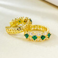 wholesale S925 Silver Women's Fashion Colored Gemstone Artificial Emerald Simulated Diamond Earrings, Daily Retro Style-0-2
