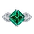 wholesale 925 Silver Ring with Green Tourmaline Color Inlaid Chubby Square 10*10 High Carbon Diamonds, Stunning Eye-Catching European and American Style for Women-0-4