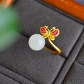 wholesale 925 Sterling Silver Vintage Chinese Style Cold Enamel Butterfly Gilded Adjustable Ring with Certificate for Women-0-1