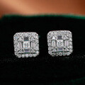 S925 Sterling Silver Moissanite Square Rhombus Earrings for Men and Women-0-0