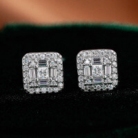 S925 Sterling Silver Moissanite Square Rhombus Earrings for Men and Women-Set with moissanite - white gold  925 silver