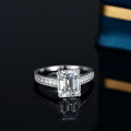 S925 Silver 4ct Emerald-Cut Moissanite Ring, Women's Luxury Rectangular Prong Setting-0-2