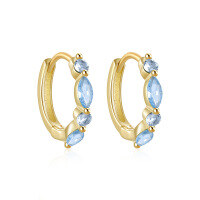 wholesale S925 Sterling Silver Classic Minimalist Zircon-accented Premium Hoop Earrings With Drop Zircon,。-Gold-Aquamarine Diamond 925 Silver