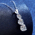 S925 Sterling Silver Full Pavé Moissanite Classic Halo Pendant Necklace for Women-0-0