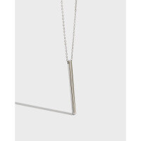 wholesale S925 Sterling Silver HXL202 Korean Long Pendant Silver Necklace, Minimalist Geometric Bar Necklace for Women, Japanese and Korean Style-Platinum>925 silver