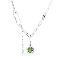 wholesale S925 Sterling Silver Spliced Heart Green Zircon Pendant Tassel Necklace French Luxury Style Lady Necklace-322L/approximately 11.5g 925 silver